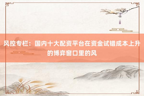 风控专栏：国内十大配资平台在资金试错成本上升的博弈窗口里的风
