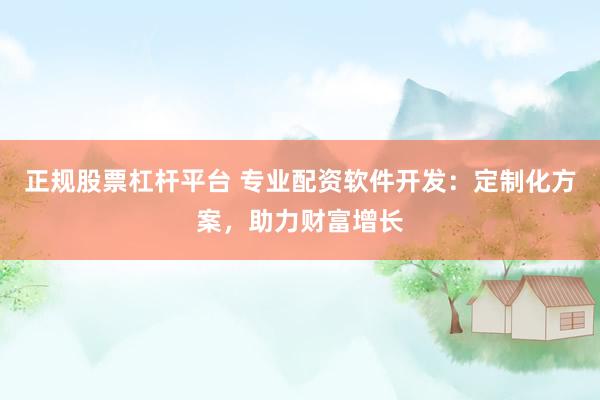 正规股票杠杆平台 专业配资软件开发：定制化方案，助力财富增长