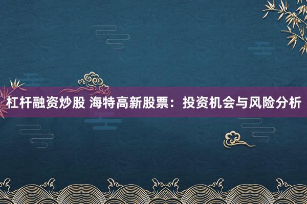 杠杆融资炒股 海特高新股票：投资机会与风险分析