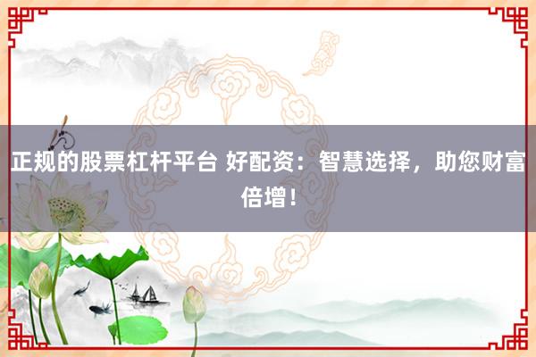 正规的股票杠杆平台 好配资：智慧选择，助您财富倍增！